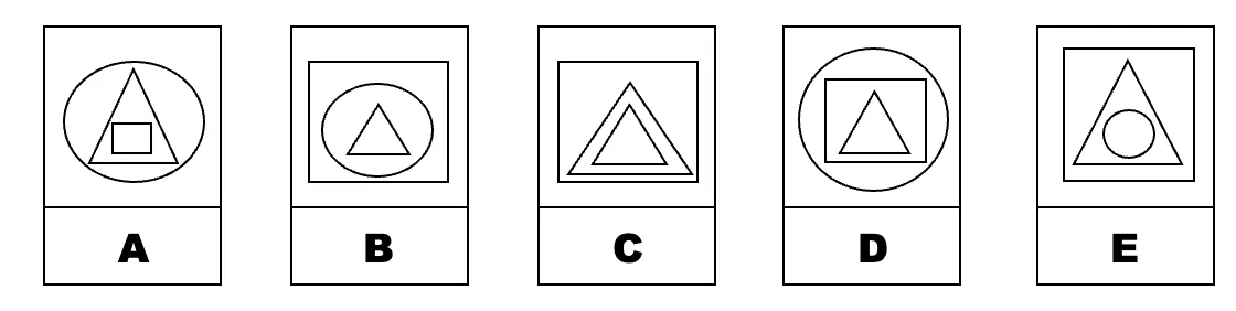 CCAT odd one out question showing five figures with one outlier